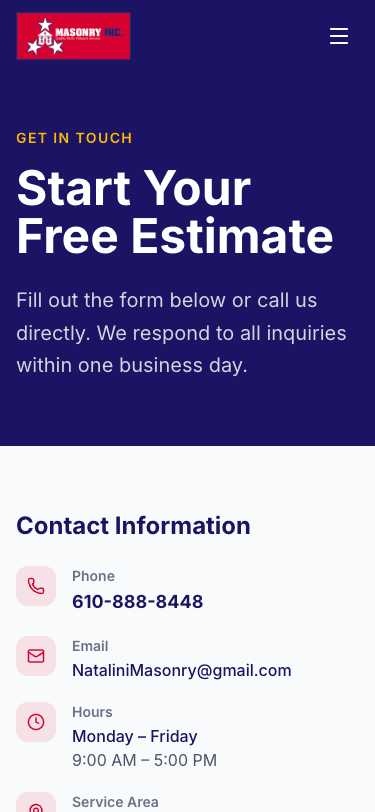 New contact page on mobile