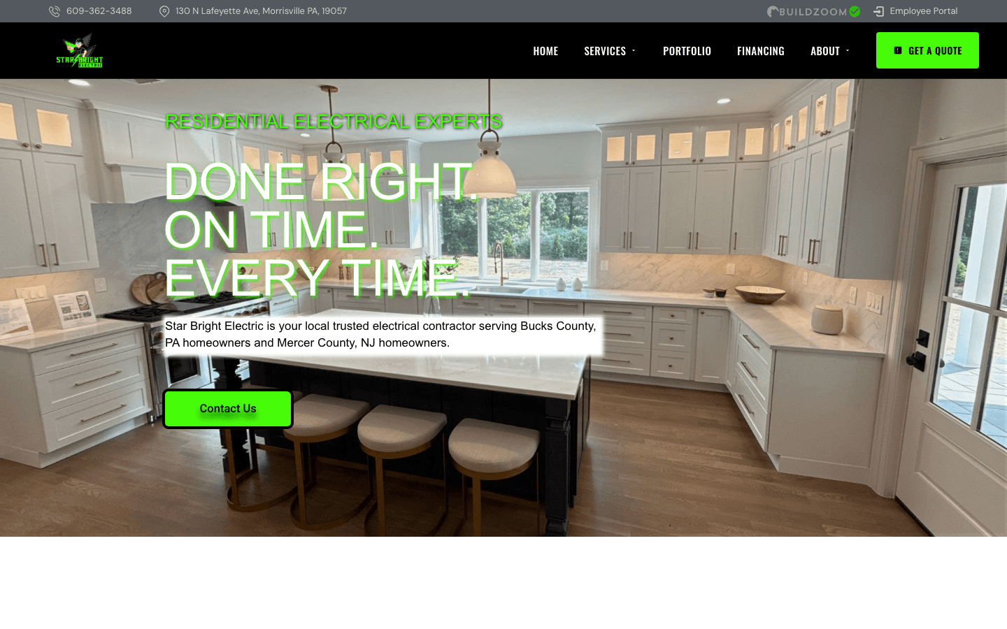 New homepage with reviews, license number, and badges
