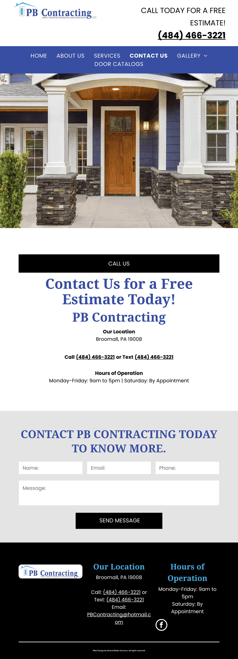 PB Contracting old contact page on mobile