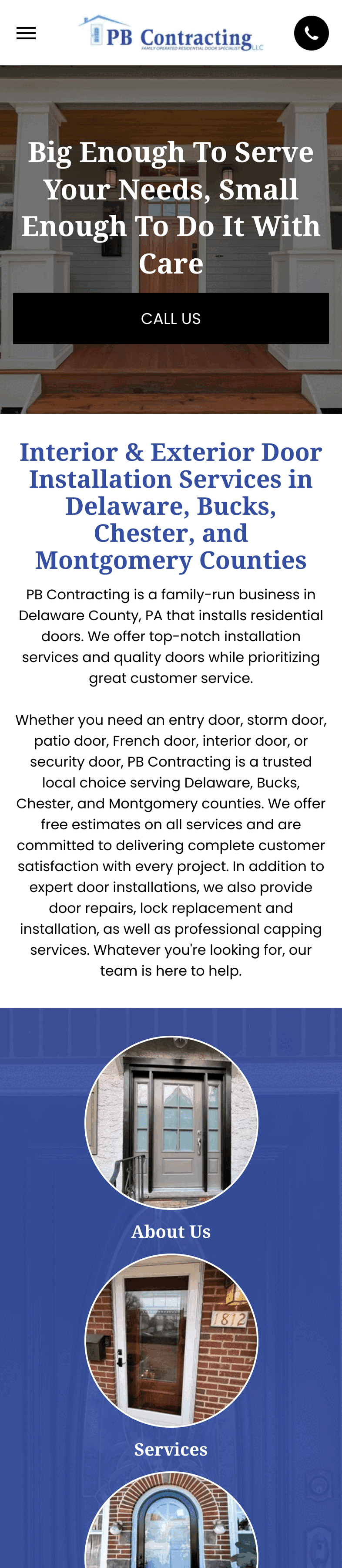 PB Contracting old home page on mobile